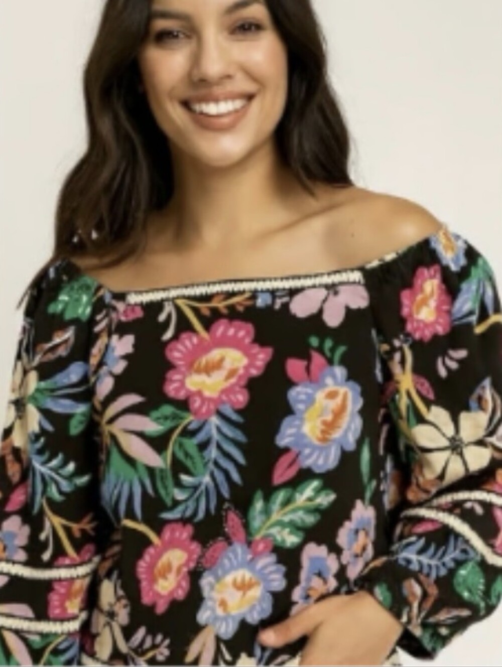 Womens Boho Floral Blouse 100% Linen Peasant Multicolor Folk Art Cottagecore XL